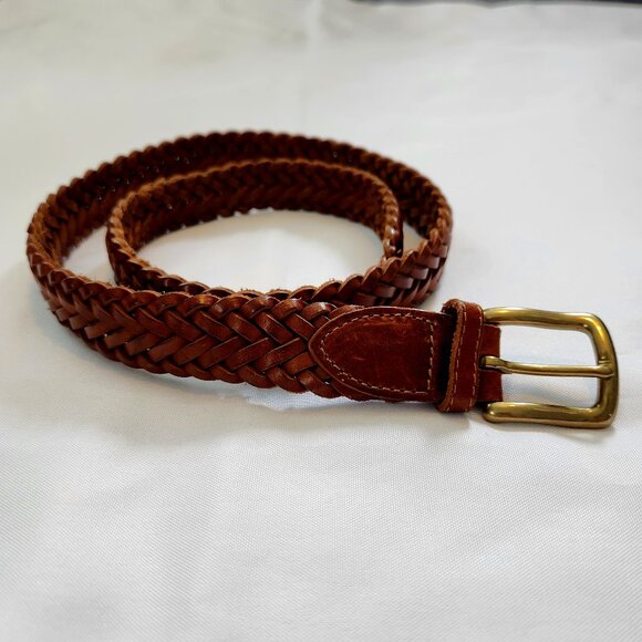 Vintage Genuine Leather Braided Belt, Handmade in Mexico. Brass Buckle. Size 32.
